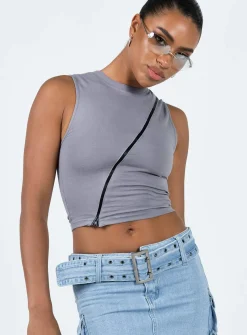 Princess Polly Motel Mozi Top  Grey Discount