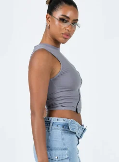 Princess Polly Motel Mozi Top  Grey Discount
