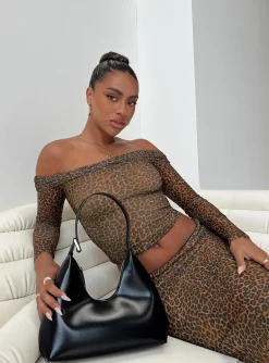Princess Polly Motel Nagini Bardot Top Mesh  Leopard Store