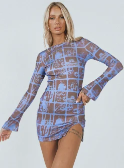 Princess Polly Motel Nariko Mini Dress Photographic  Blue Fashion