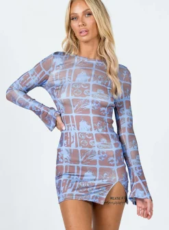Princess Polly Motel Nariko Mini Dress Photographic Blue Fashion