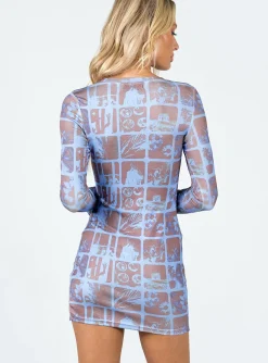 Princess Polly Motel Nariko Mini Dress Photographic Blue Fashion