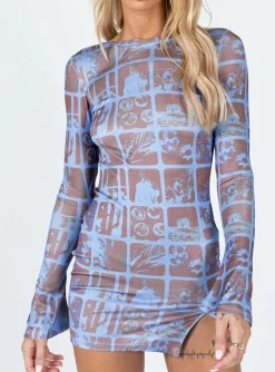 Princess Polly Motel Nariko Mini Dress Photographic Blue Fashion