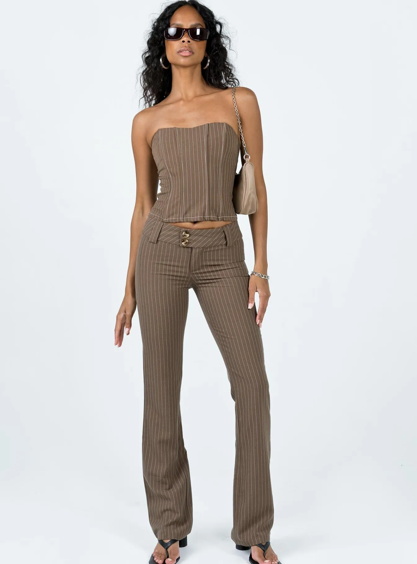 Princess Polly Motel Navida Trouser Pinstripe Brown Best Sale