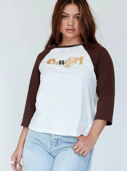 Princess Polly Motel Nexo Tee Cowgirl Brown   White / Brown Outlet