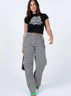 Princess Polly Motel Parallel Jeans Optic Square  Black / White Hot