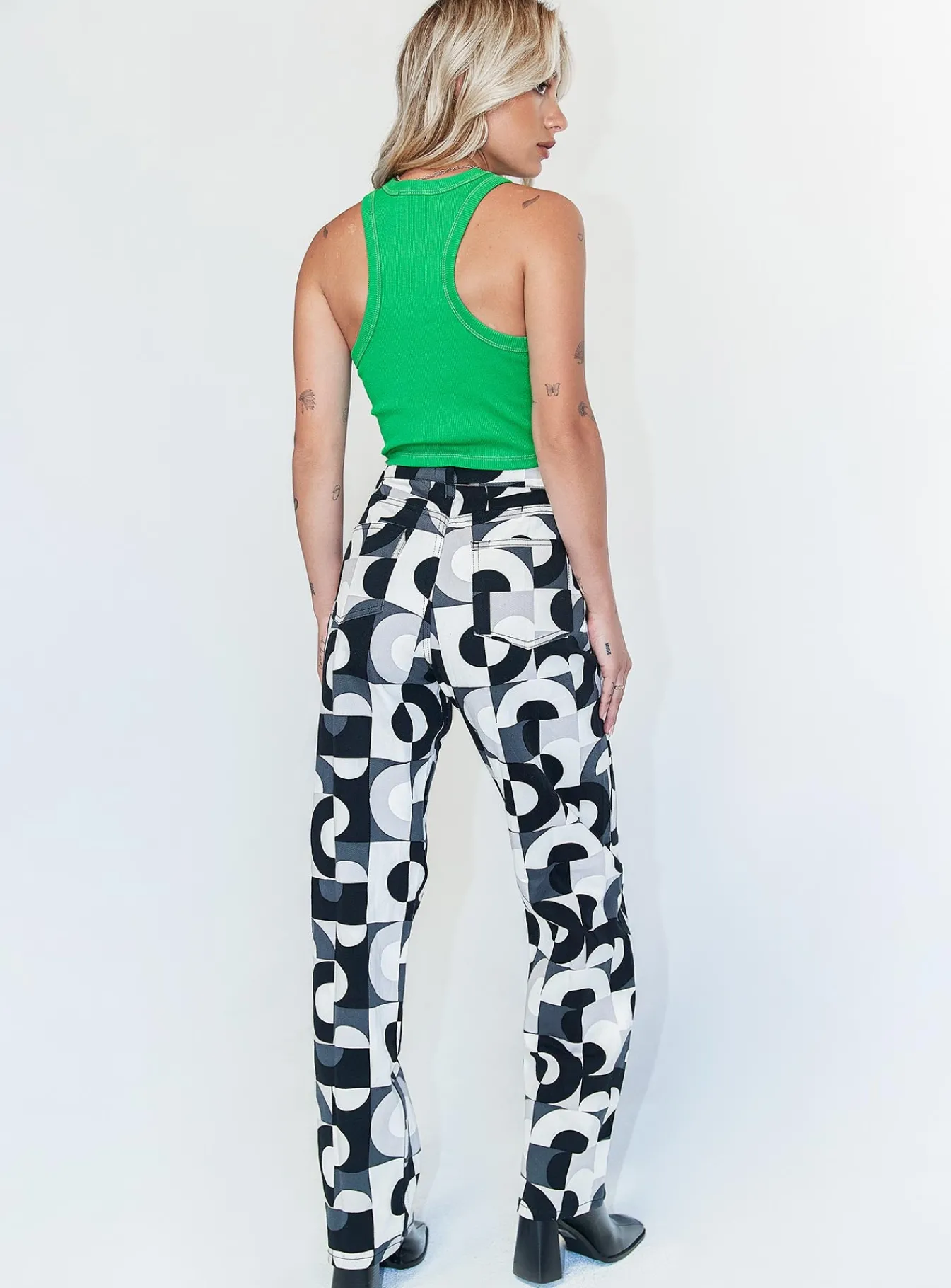 Princess Polly Motel Parallel Jeans Retro Optic Spot Black / White Discount
