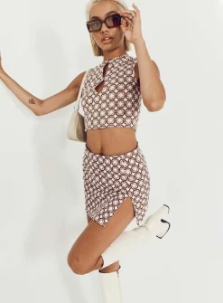 Princess Polly Motel Pelma Mini Skirt Chain Tangle  Beige Best