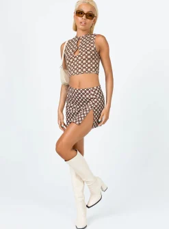 Princess Polly Motel Pelma Mini Skirt Chain Tangle Beige Best