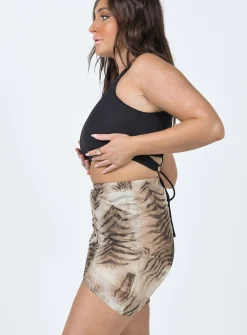 Princess Polly Motel Plata Skirt  Tiger Brown Clearance