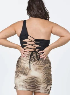 Princess Polly Motel Plata Skirt  Tiger Brown Clearance