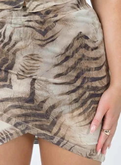 Princess Polly Motel Plata Skirt  Tiger Brown Clearance