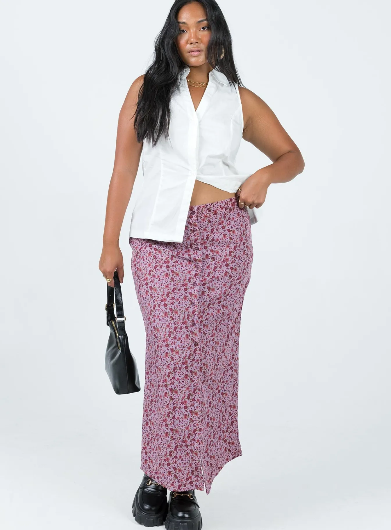 Princess Polly Motel Relow Skirt 90S Floral Burgundy Clearance
