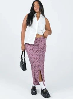 Princess Polly Motel Relow Skirt 90S Floral Burgundy Clearance