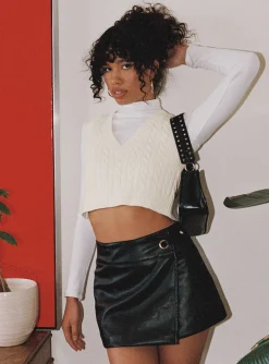 Princess Polly Motel Rolo Skirt Pu  Black Clearance