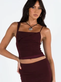 Princess Polly Motel Sambu Top Mesh  Burgundy Best