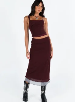 Princess Polly Motel Sambu Top Mesh  Burgundy Best