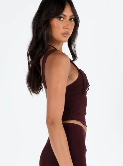 Princess Polly Motel Sambu Top Mesh  Burgundy Best