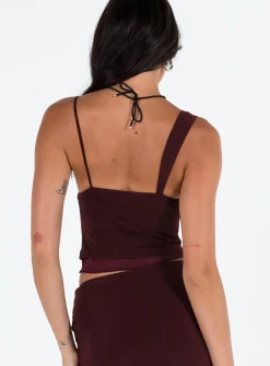 Princess Polly Motel Sambu Top Mesh  Burgundy Best