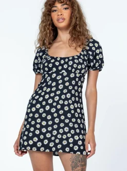 Princess Polly Motel Sasi Mini Dress Grunge Daisy  Black Fashion