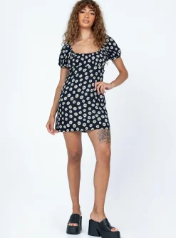 Princess Polly Motel Sasi Mini Dress Grunge Daisy Black Fashion