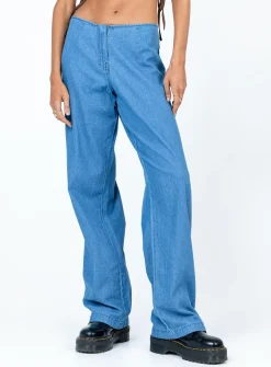 Princess Polly Motel Sedna Trouser Denim Stone Wash Blue Sale