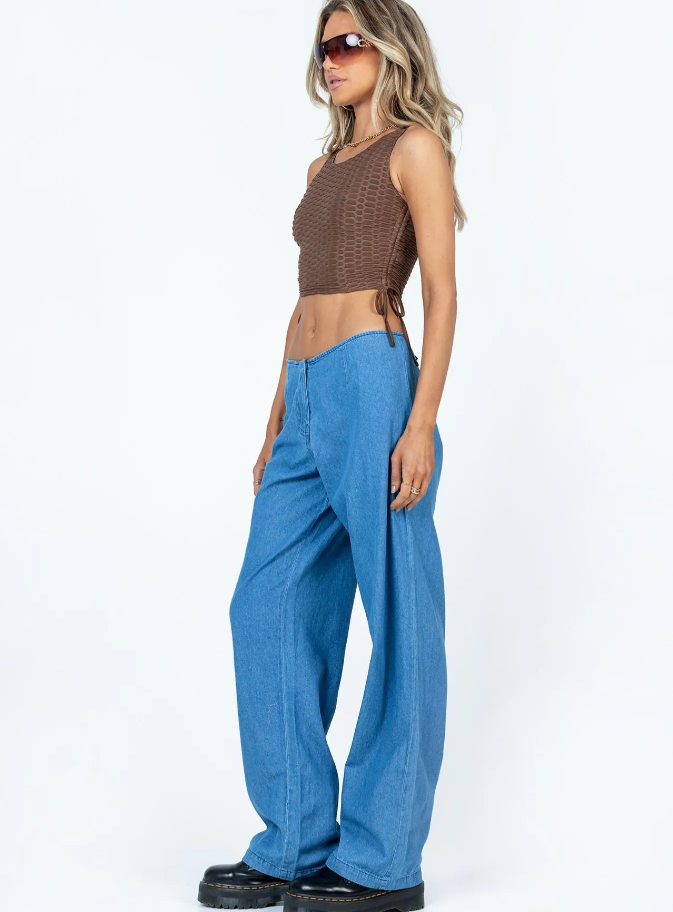 Princess Polly Motel Sedna Trouser Denim Stone Wash Blue Sale
