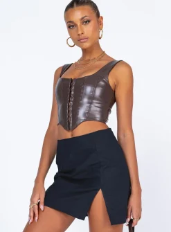 Princess Polly Motel Sheny Mini Skirt  Black Cheap