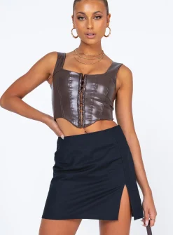 Princess Polly Motel Sheny Mini Skirt  Black Cheap