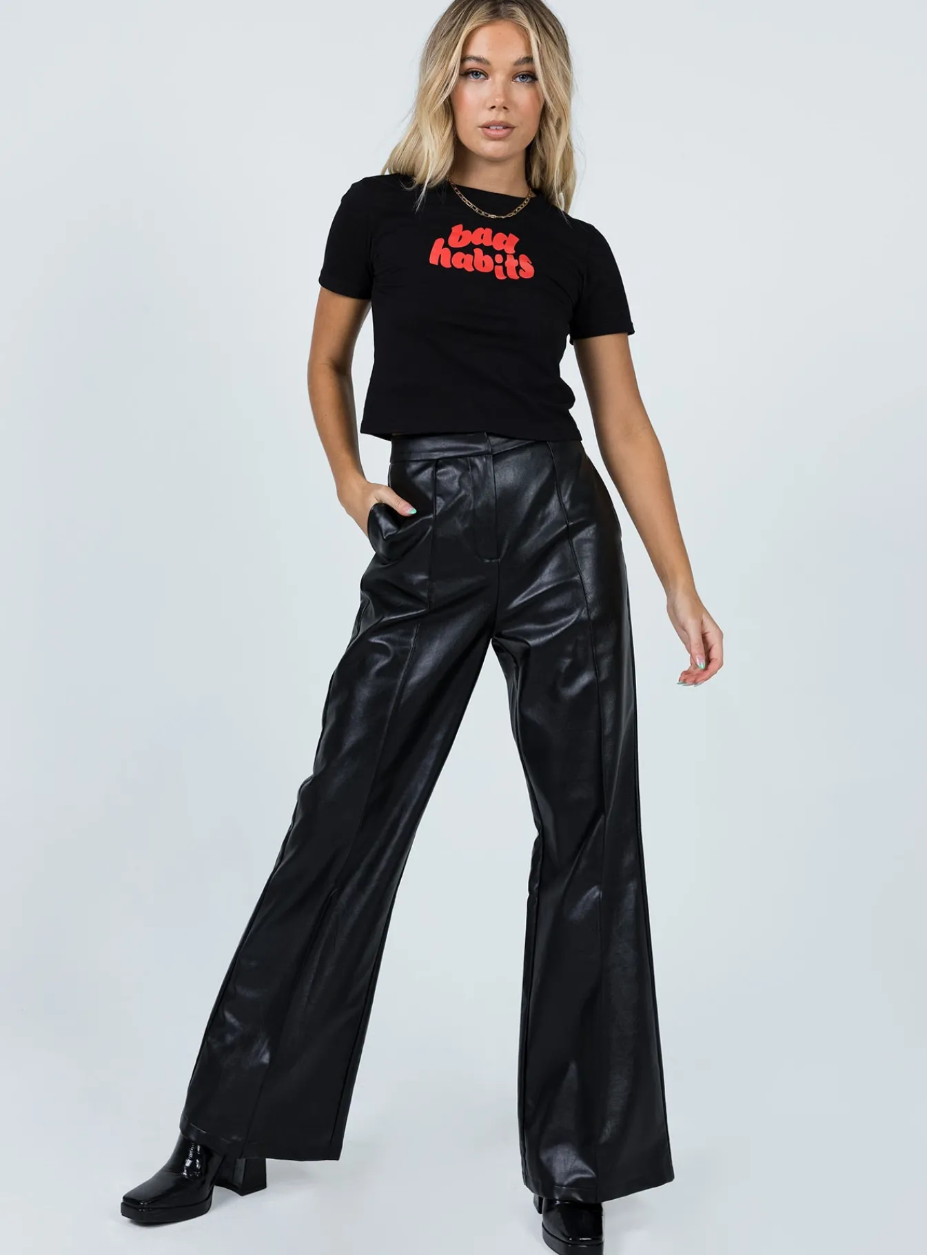 Princess Polly Motel Shrunk Tee Bad Habits Black Shop