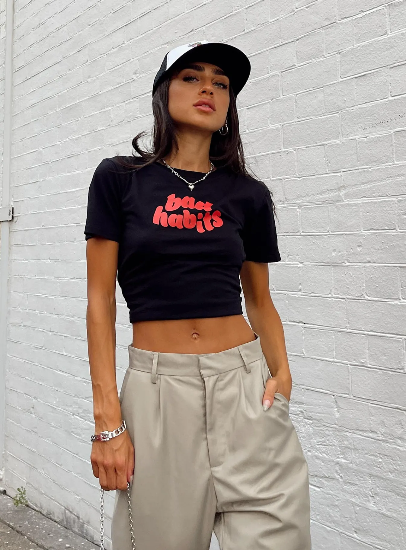 Princess Polly Motel Shrunk Tee Bad Habits Black Shop