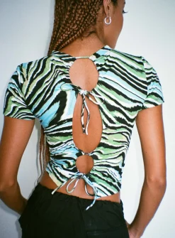 Princess Polly Motel Surtie Top Warped Zebra Blue Best Sale