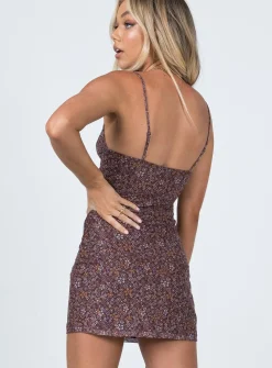 Princess Polly Motel Tintin Dress Flower Garden  Brown Discount