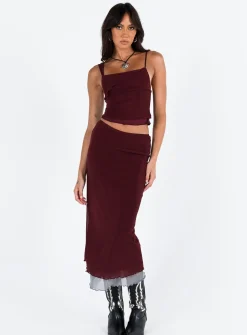 Princess Polly Motel Tresha Skirt Mesh199 Burgundy New