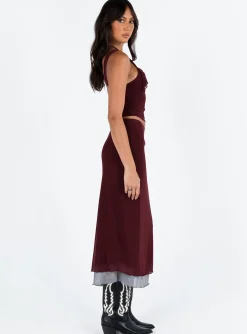 Princess Polly Motel Tresha Skirt Mesh199 Burgundy New