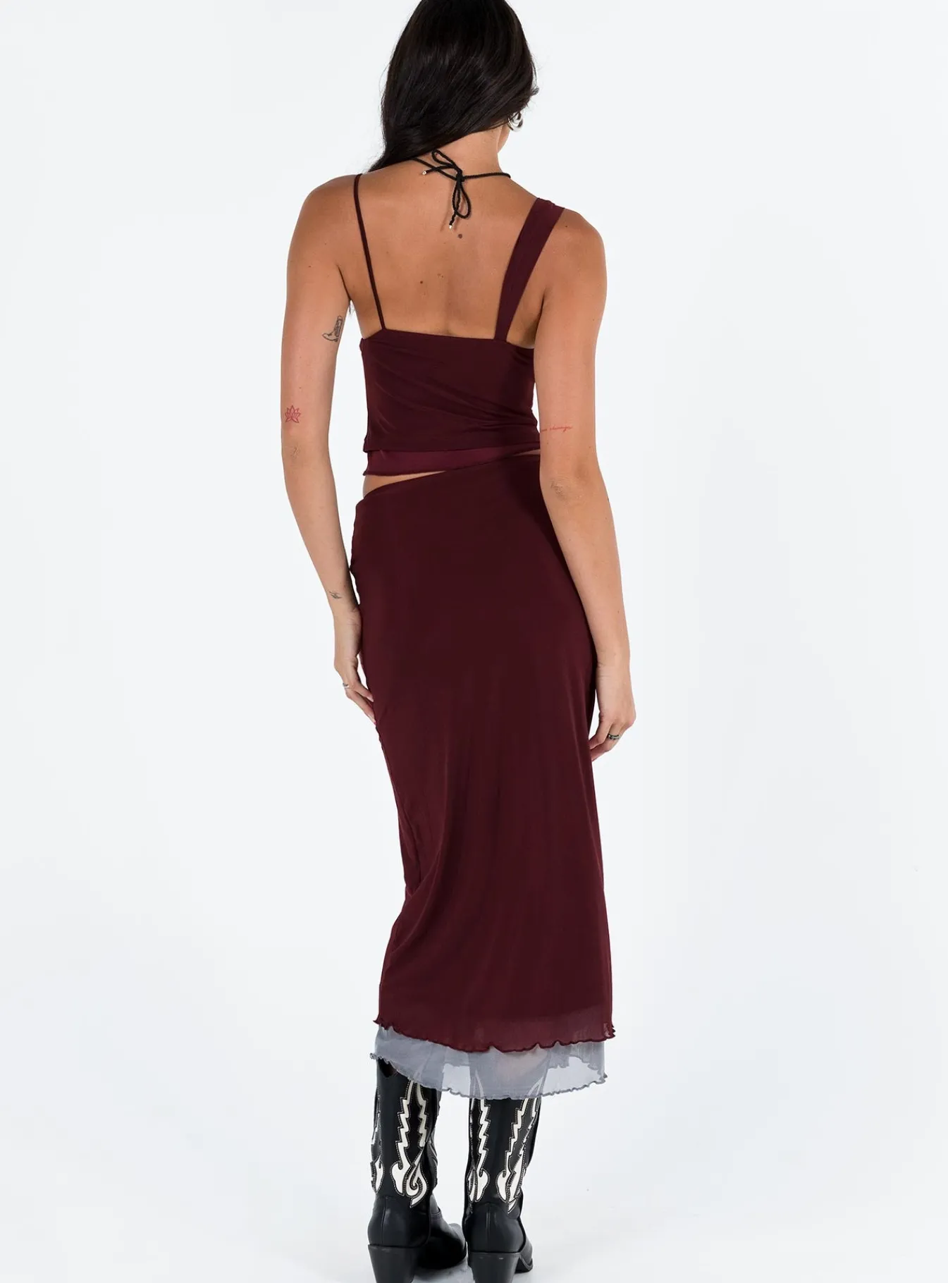 Princess Polly Motel Tresha Skirt Mesh199 Burgundy New