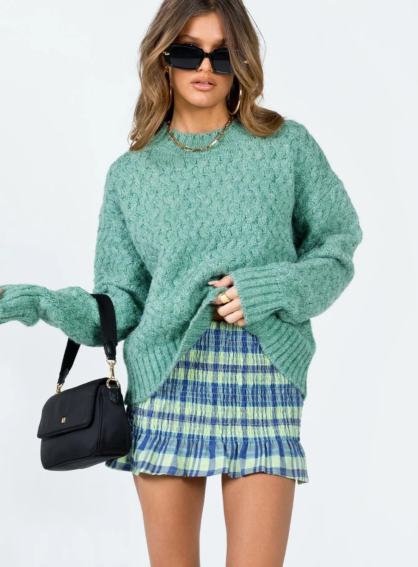 Princess Polly Motel Tylee Skirt Colourpop Check Blue Store