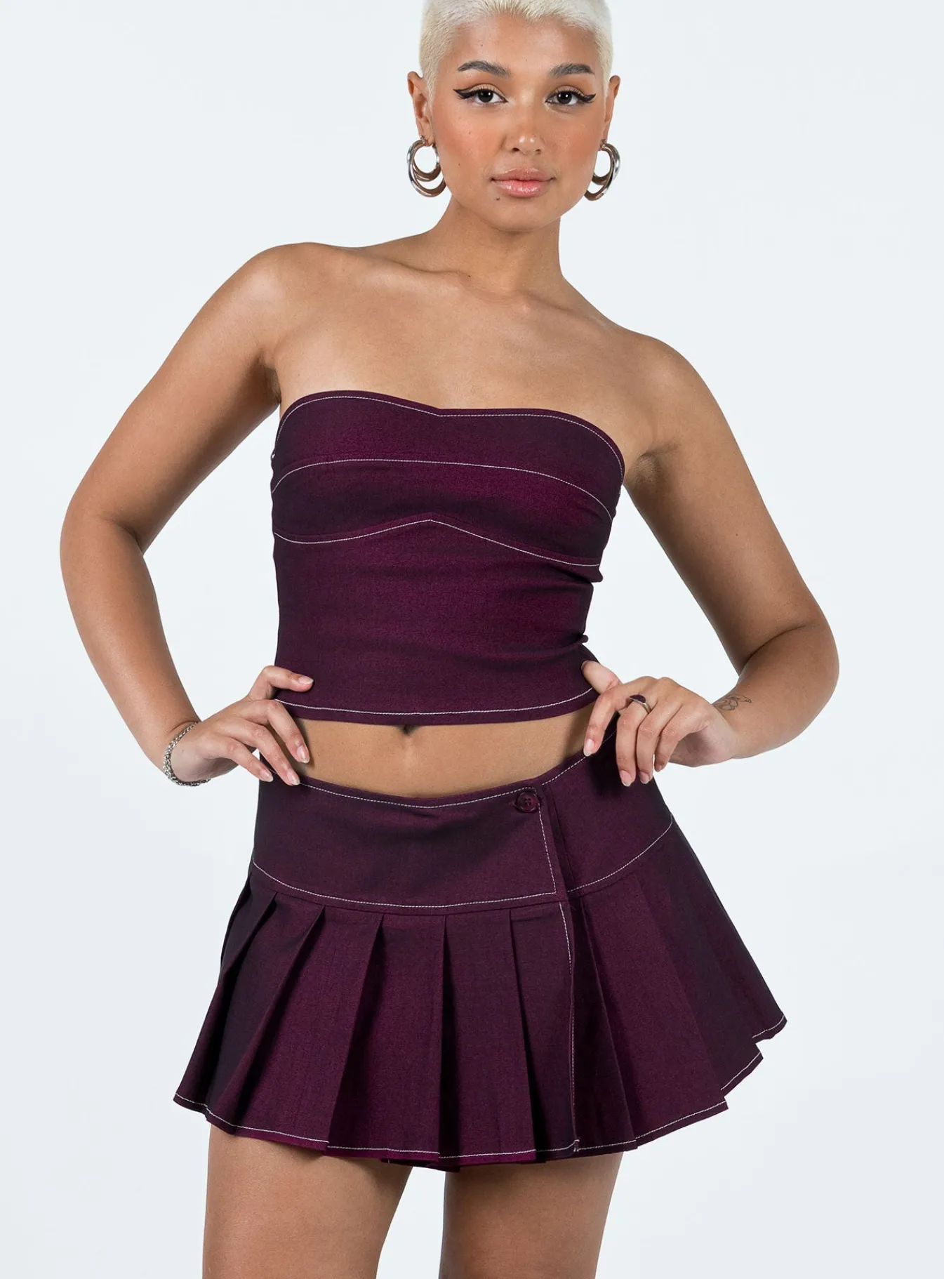 Princess Polly Motel Zabini Skirt Burgundy Shop