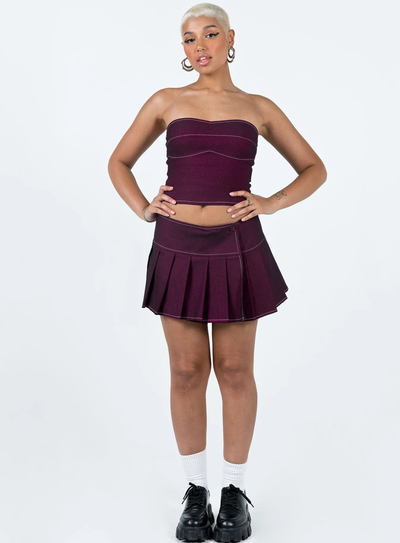 Princess Polly Motel Zabini Skirt Burgundy Shop
