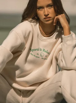 Princess Polly Mvp Oversized Crewneck Sweatshirt Cream Online