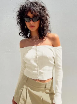 Princess Polly Myco Off Shoulder Top  Ivory Store