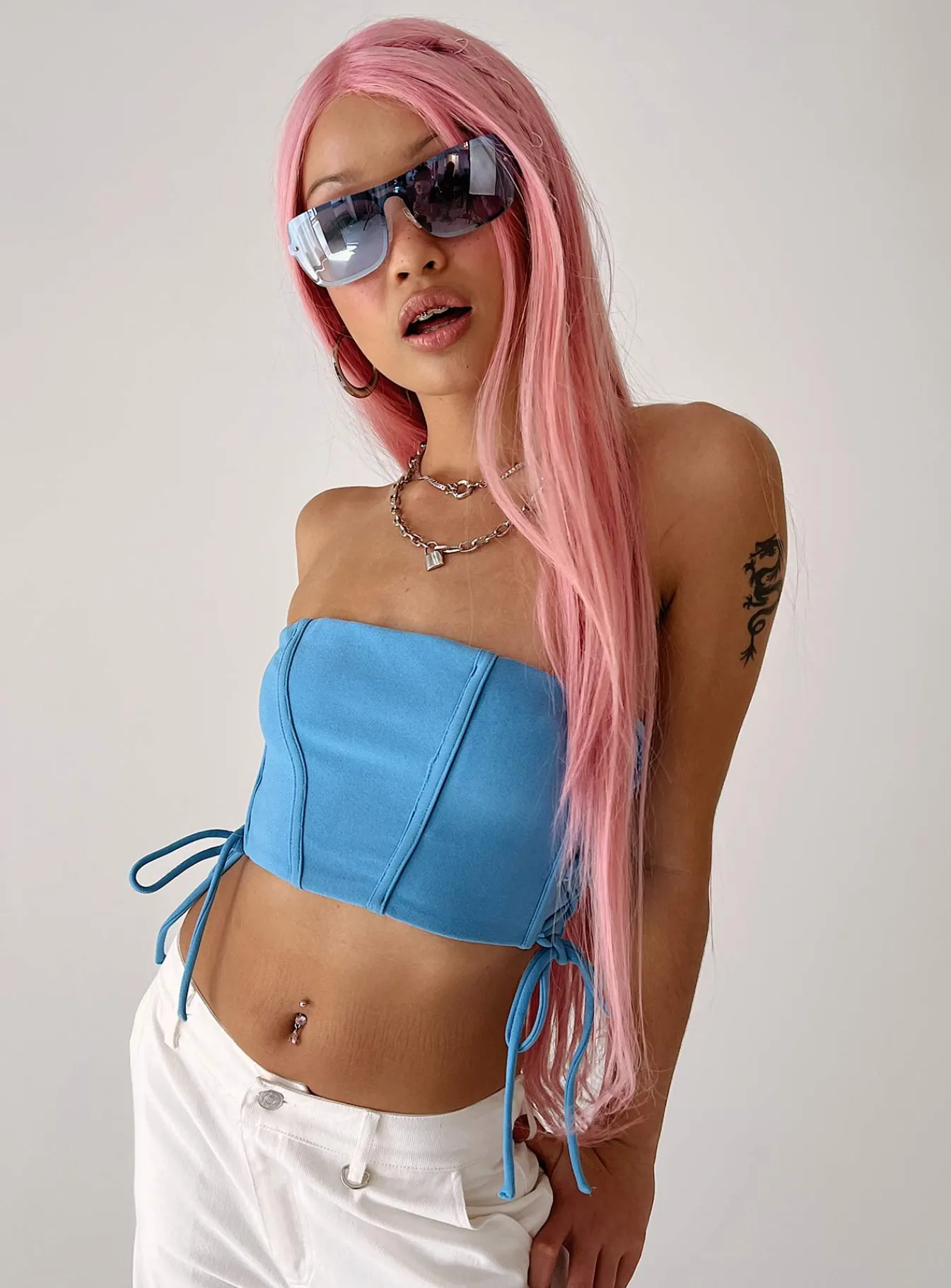 Princess Polly Mylor Strapless Top Blue Flash Sale