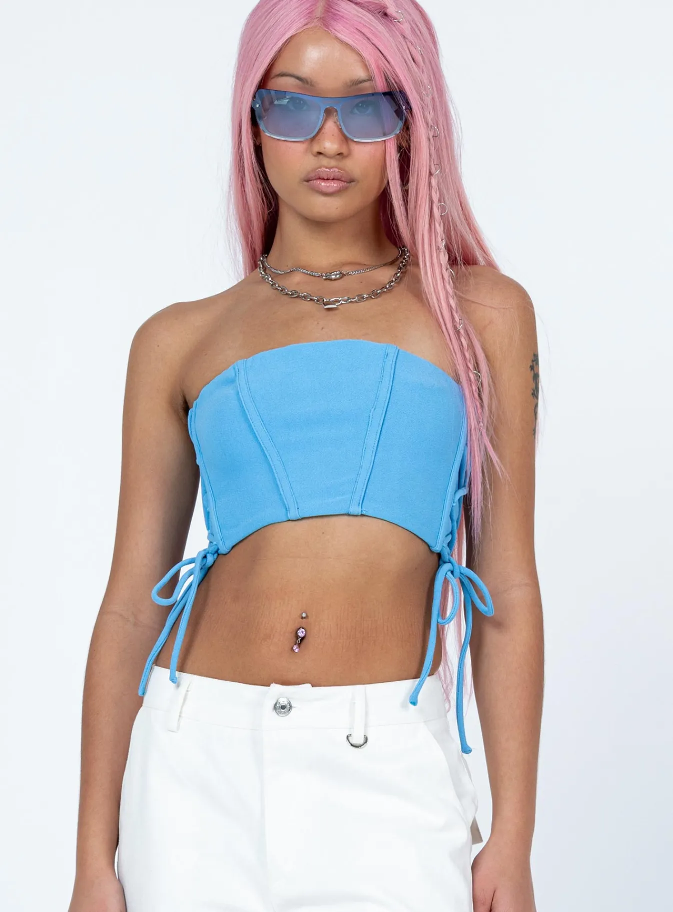 Princess Polly Mylor Strapless Top Blue Flash Sale