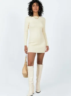 Princess Polly Nadine Long Sleeve Mini Dress Cream Discount