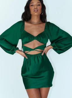Princess Polly Nakita Long Sleeve Mini Dress  Green New