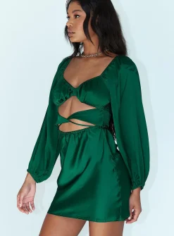 Princess Polly Nakita Long Sleeve Mini Dress  Green New