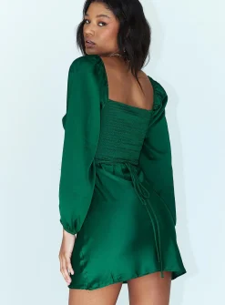 Princess Polly Nakita Long Sleeve Mini Dress  Green New