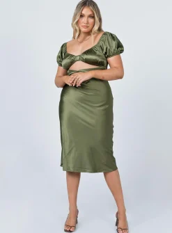 Princess Polly Nakita Midi Dress  Khaki New