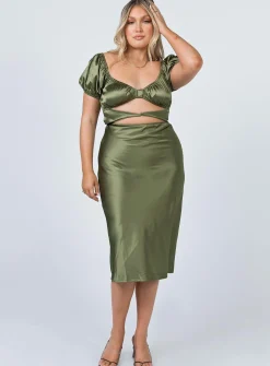 Princess Polly Nakita Midi Dress  Khaki New
