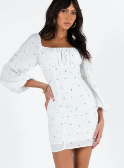 Princess Polly Napier Long Sleeve Mini Dress  White Outlet